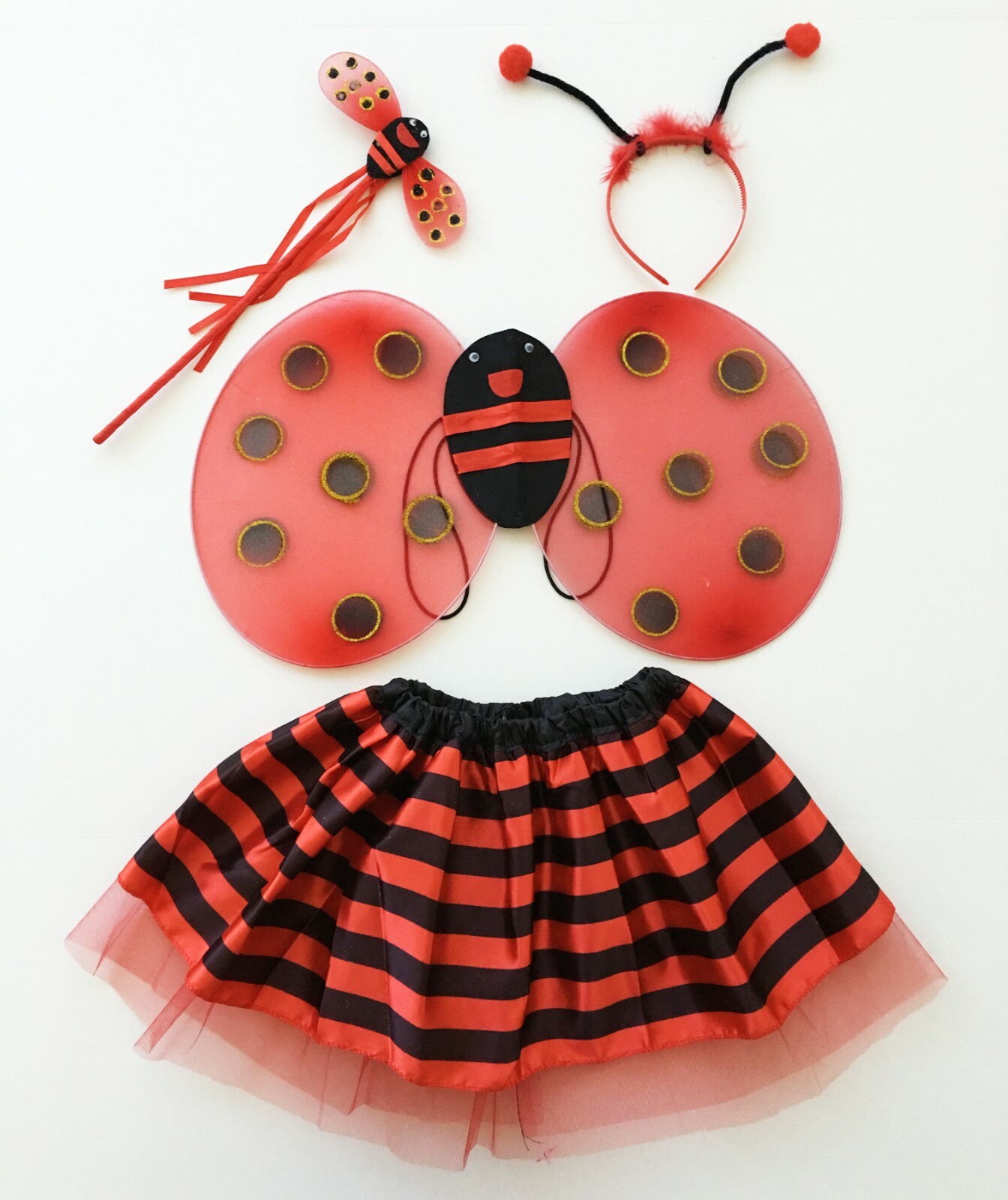 Ladybug bee fairy wing dress set with wand headband kids costume pretend play
