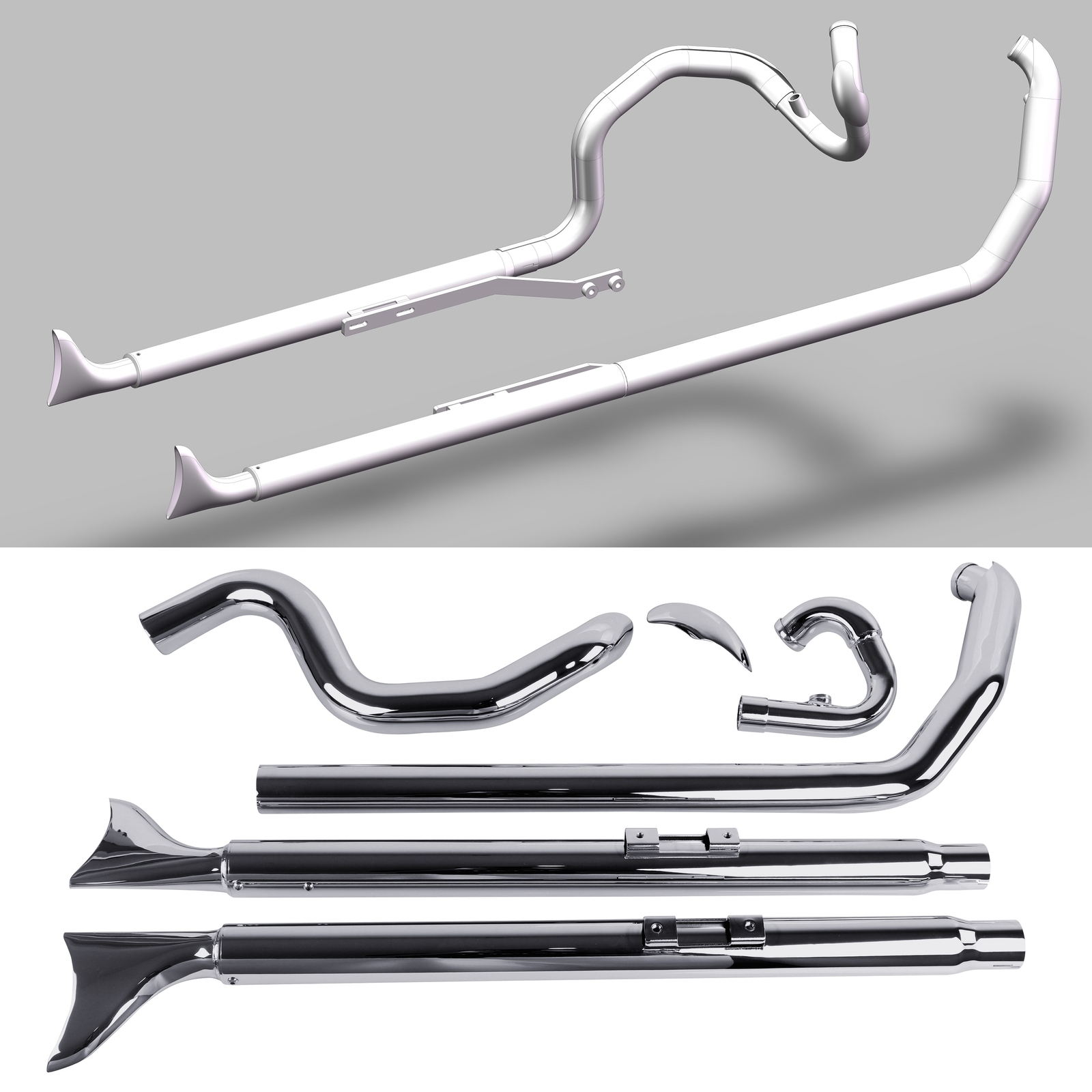 SHARKROAD 2-2 Fishtail Exhaust Systems Set for Softail 2000-2017 Models