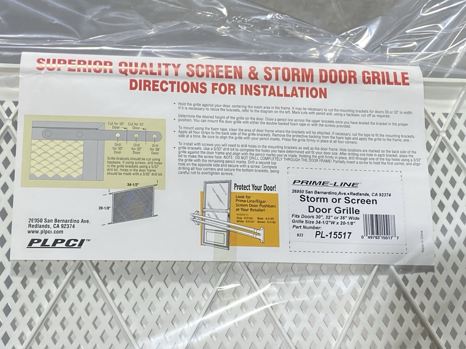 Prime-Line PL15517 White Make To Fit Screen And Storm Door Grill QTY 6