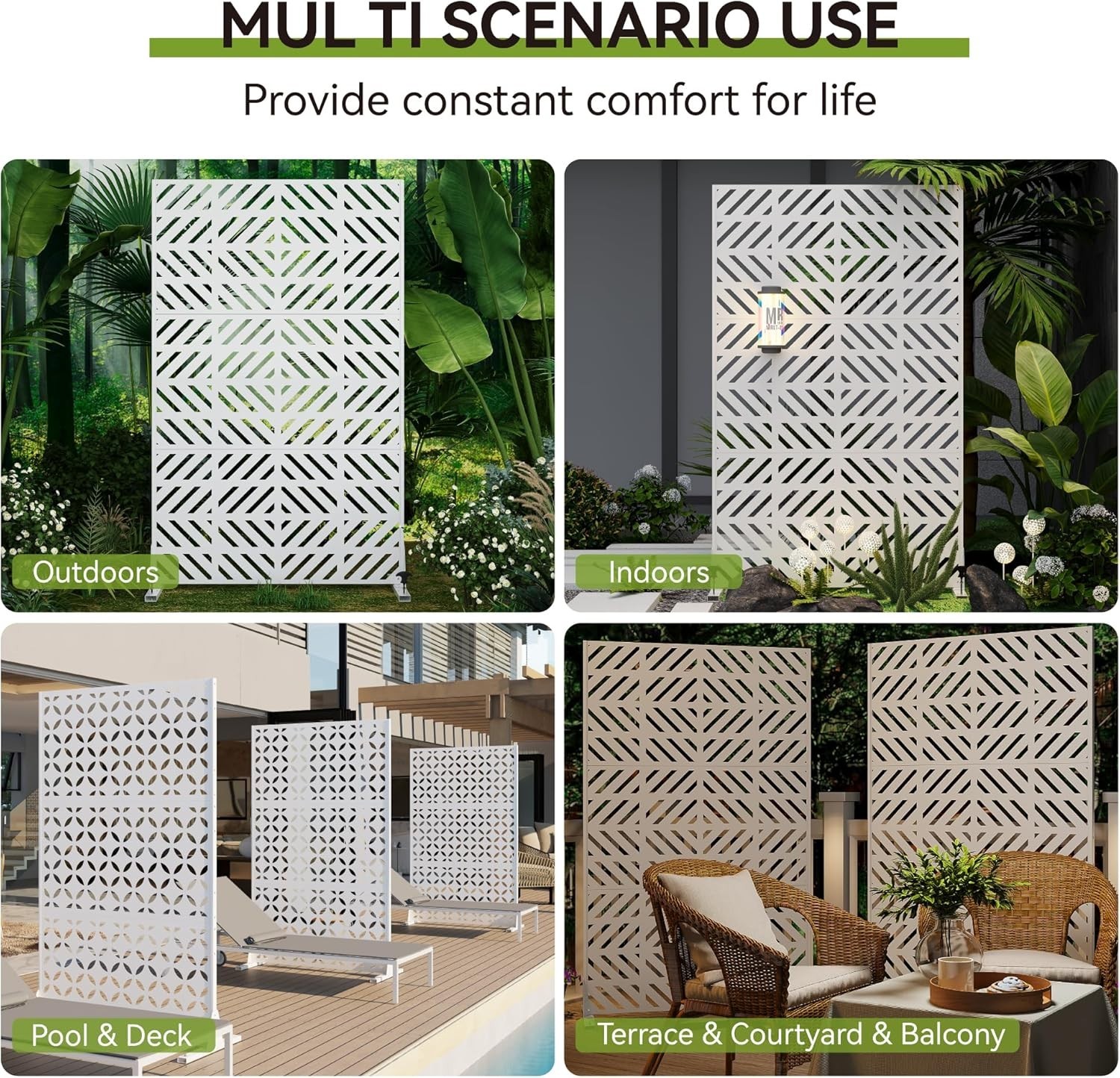 72" H Metal Outdoor Privacy Screen,Patio Balcony Freestanding Decorative Panel