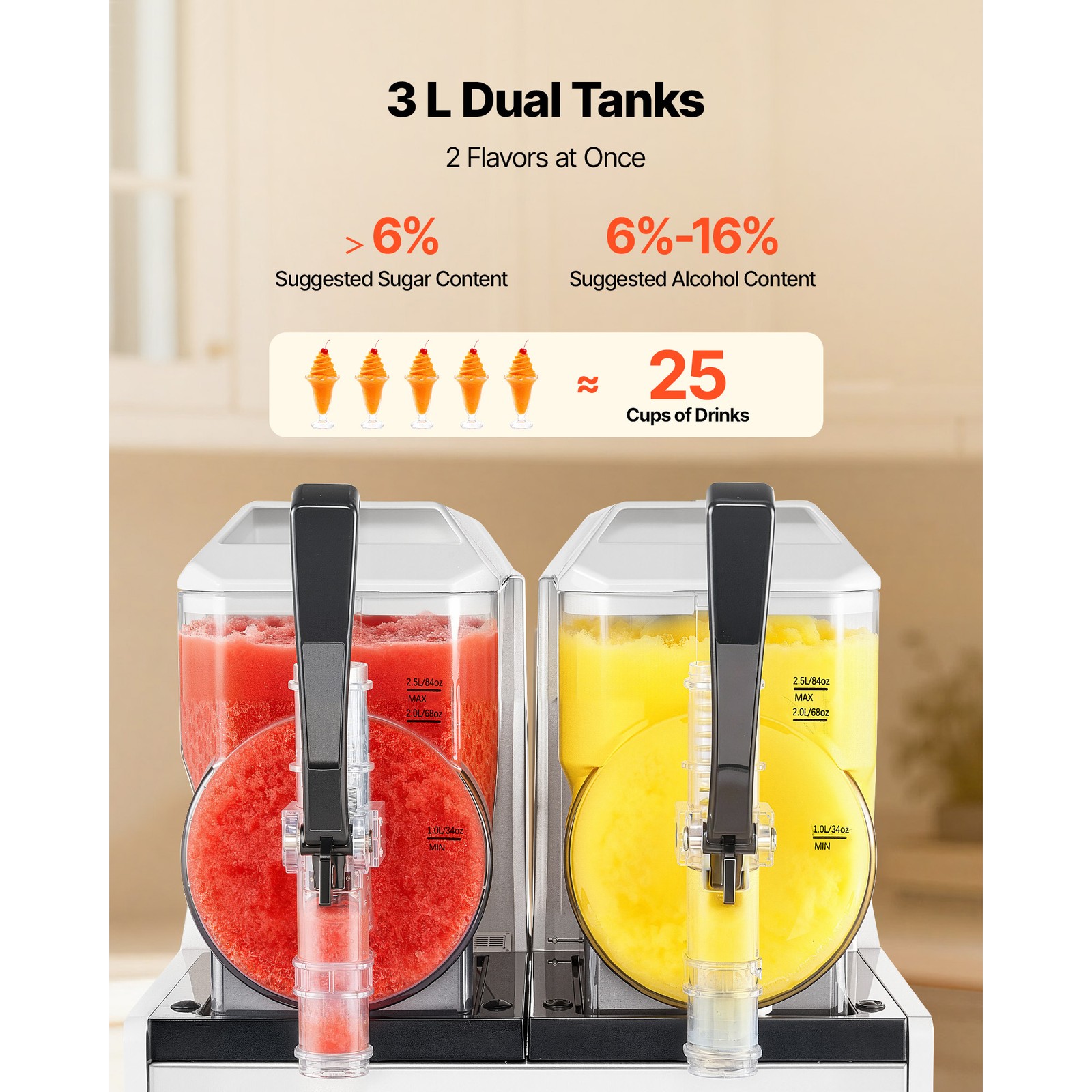 Uimoso Dual-Tank Frozen Drink Slushy Machine 3Lx2 Slush Cold Beverage Maker Home