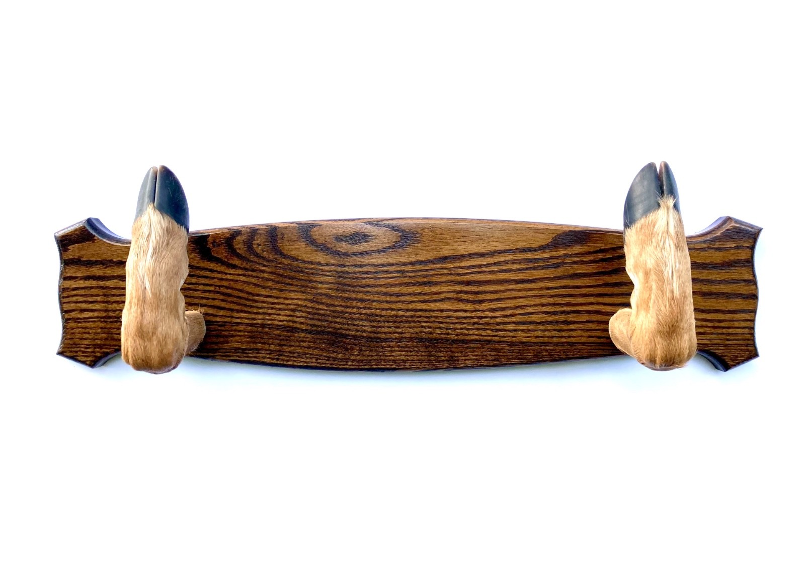 Taxidermy Deer Hoof Foot Feet Gun Rack on Oak Plaque Gunrack Dark Walnut stain