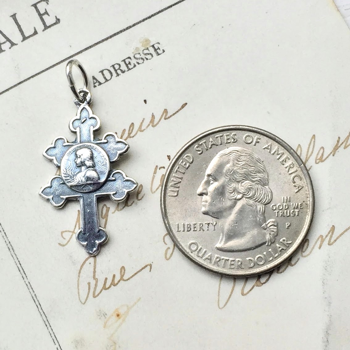 St Joan of Arc Lorraine Cross - Sterling Silver Antique Replica