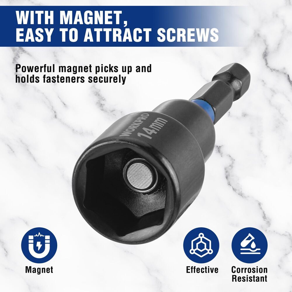 WORKPRO 39PC Magnetic Nut Driver Set Impact Drill Driver Bit 1/4" Hex SAE&Metric