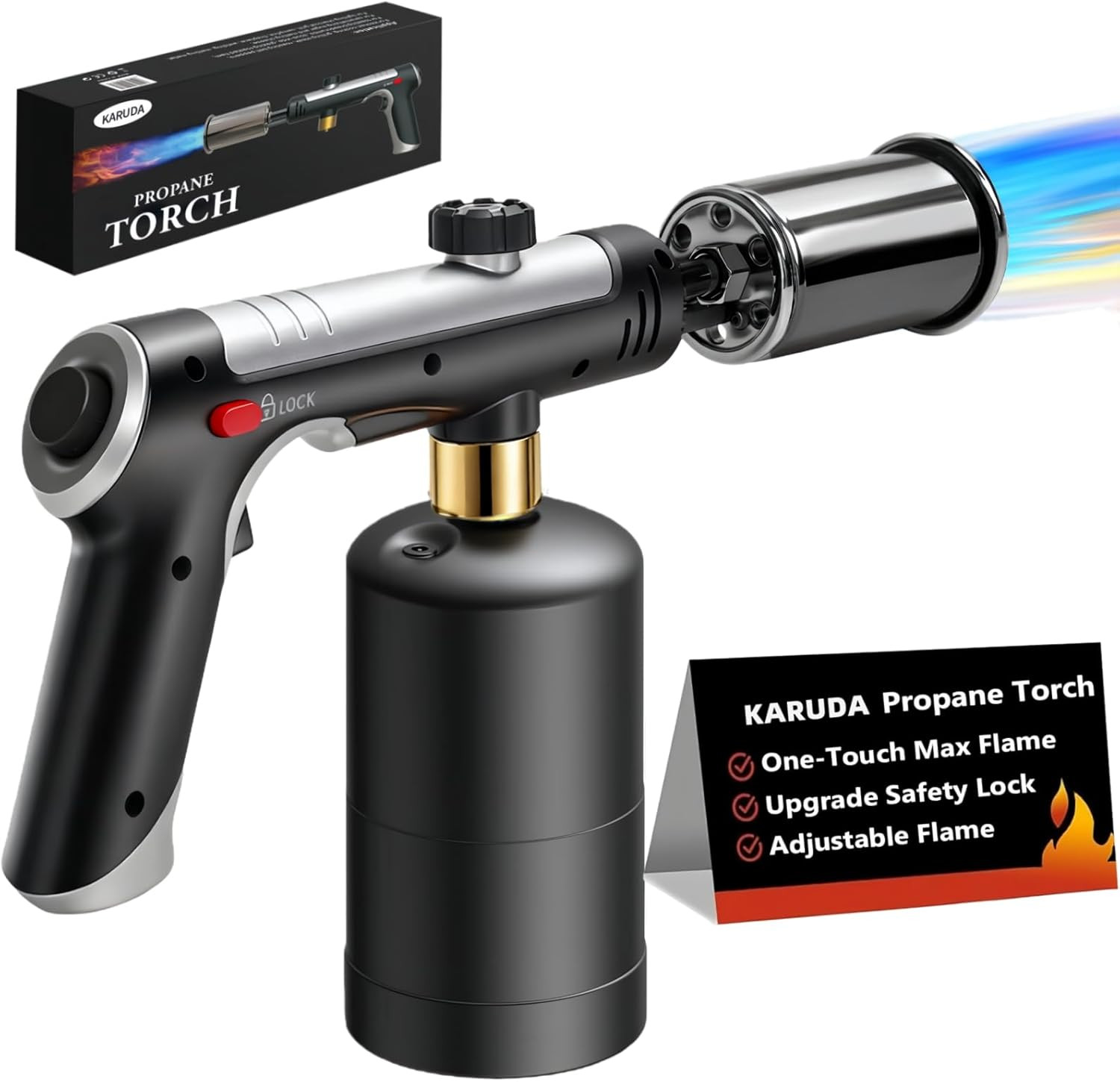Powerful Propane Torch，Flame Thrower Gun with One-Touch Max Fire, Kitchen Cookin