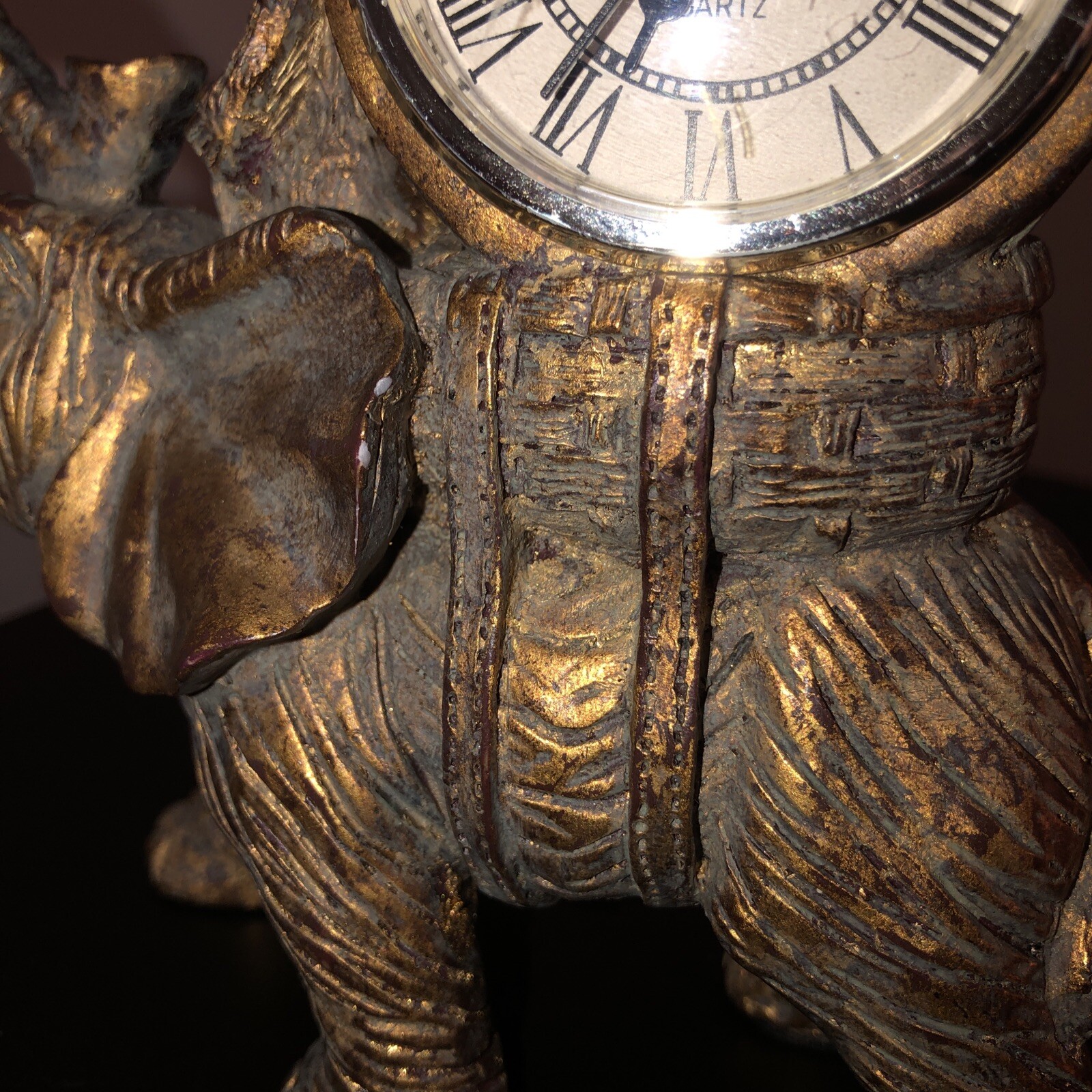 Bronze Style Resin Elephant Riding Monkey Mantle Quartz (Clock not working) 6"