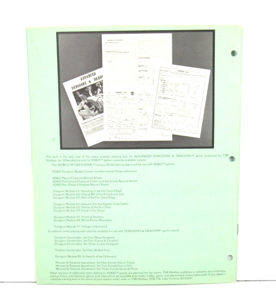 Dungeons Dragons TSR9029 Permanent Character Folder 1981 2nd Printing Original