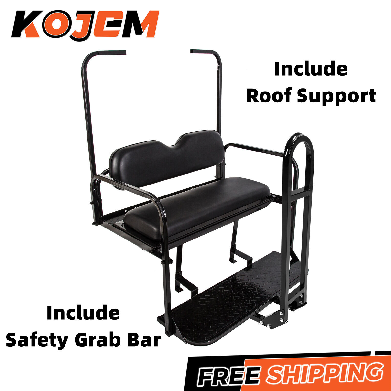 Golf Cart Black Rear Flip Folding Seat Kit + Grab Bar For EZGO TXT 1995-Up