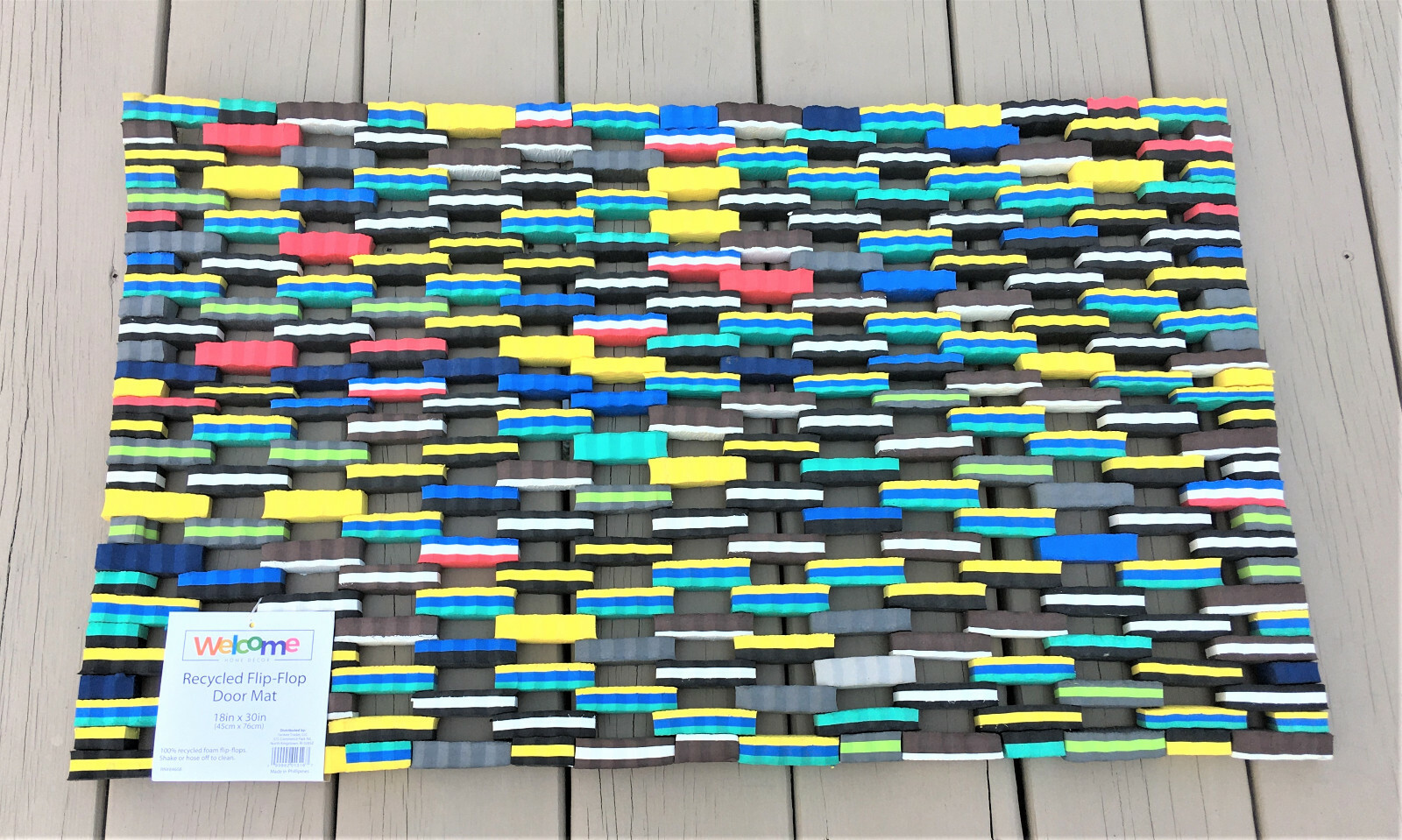 HAPPY COLORS Welcome Door Mat Made From Flip Flop Pcs 18" X 30" Repurposed