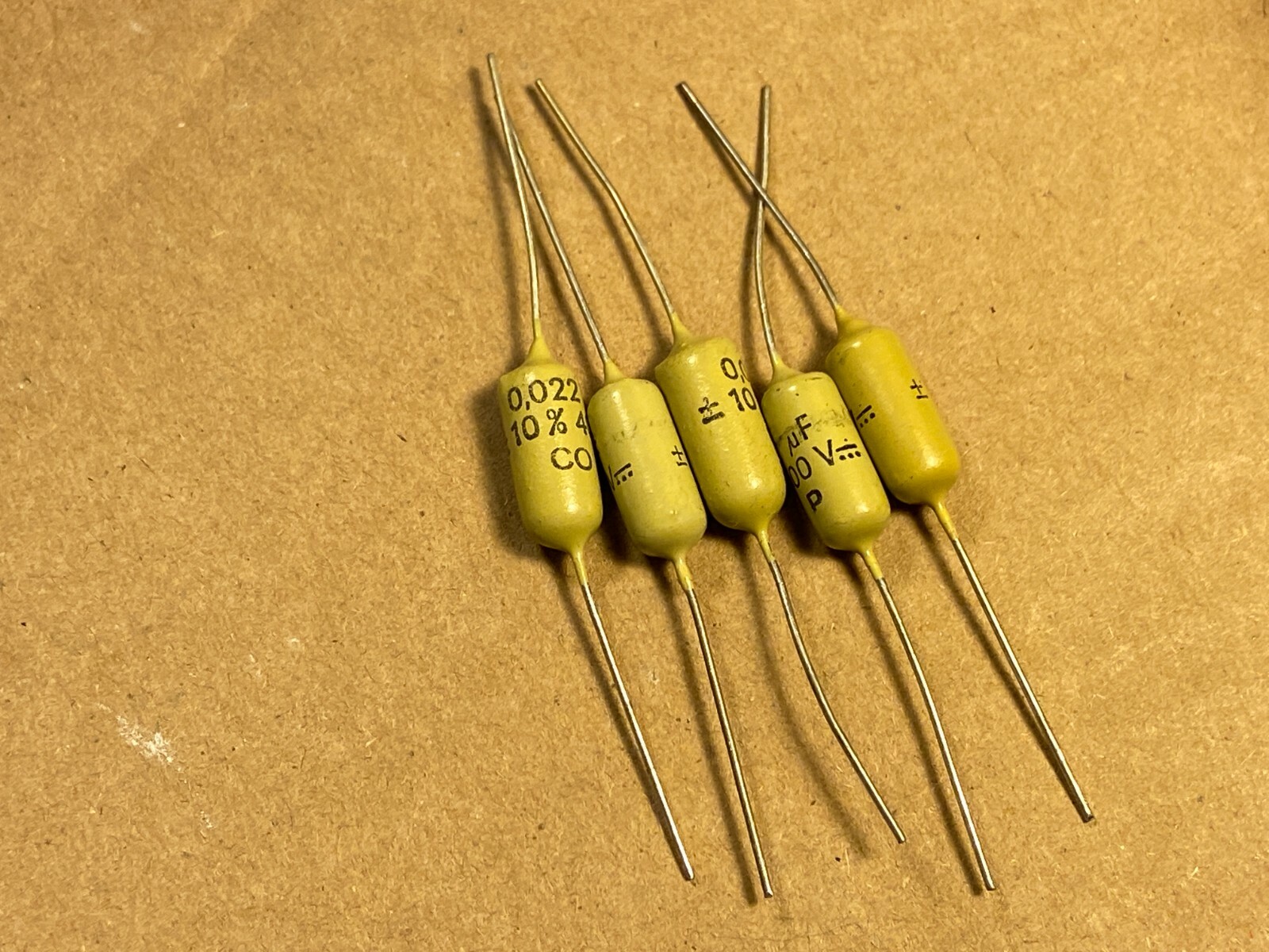 5 NOS Vintage Mullard .022 uf 400v Mustard Capacitors TESTED Epiphone Marshall