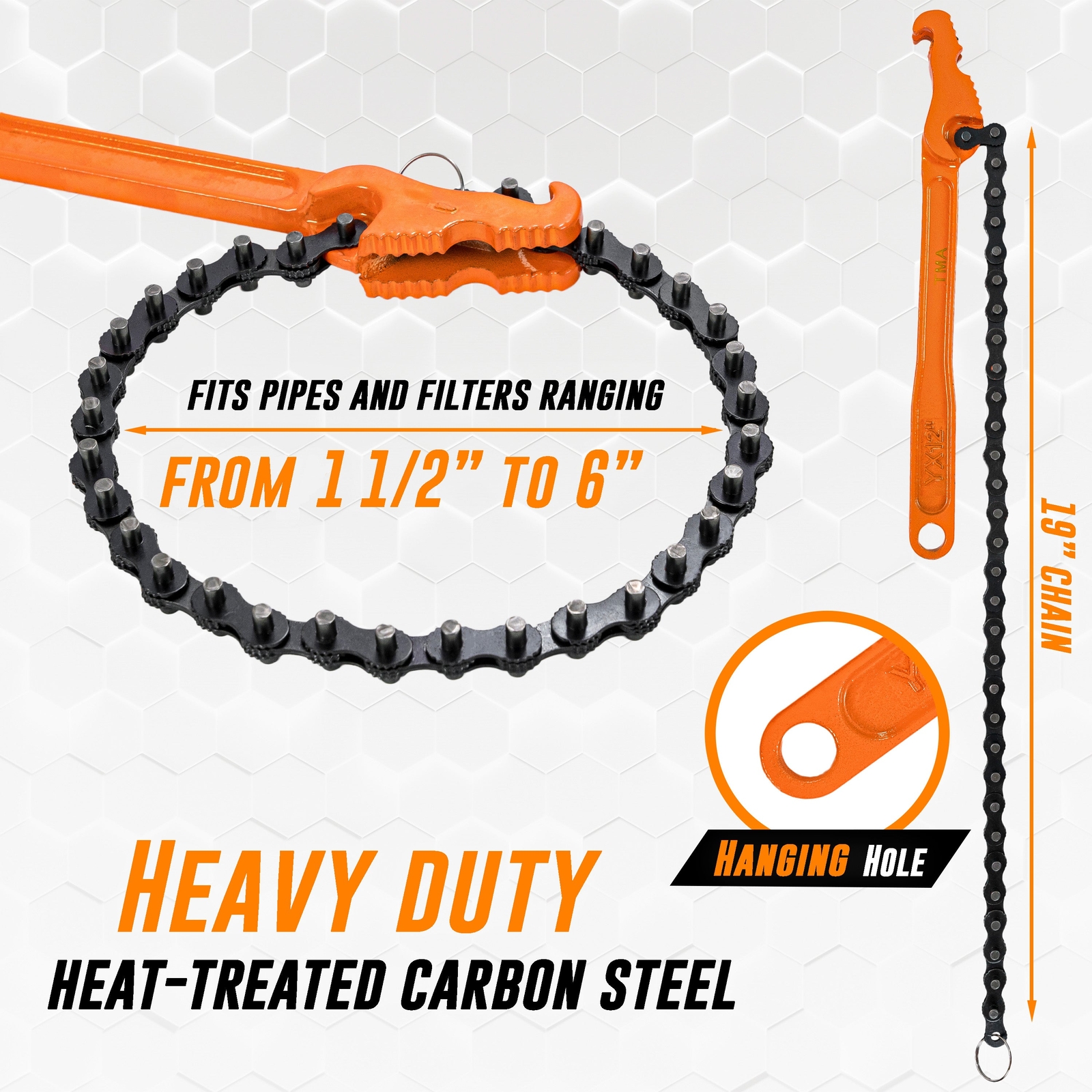 Chain Wrench Heavy Duty – Fits 1/2” to 6” Pipes and Filters – Chain Pipe Wrench