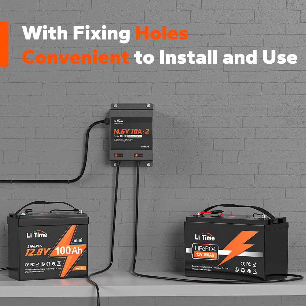 LiTime 2 Bank 12V(14.6V) 10A Smart Battery Charger for LiFePO4 Lithium Lead Acid