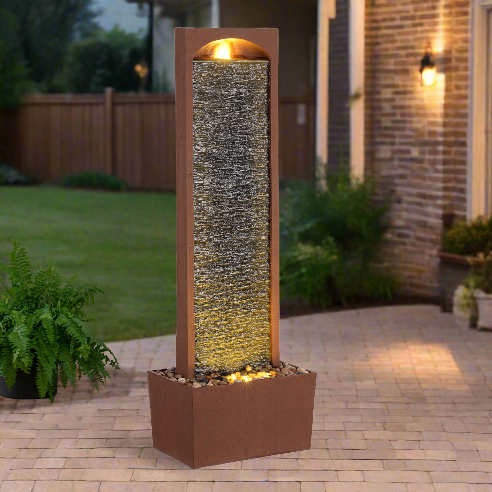 Teamson Home 38.5" Outdoor LED Waterfall Fountain, Red Rock