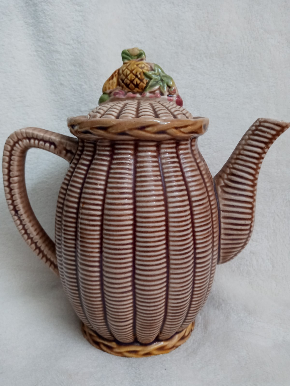 Vintage TILSO Decorative Basketweave Teapot, Fruit Lid; Numbered 53/110