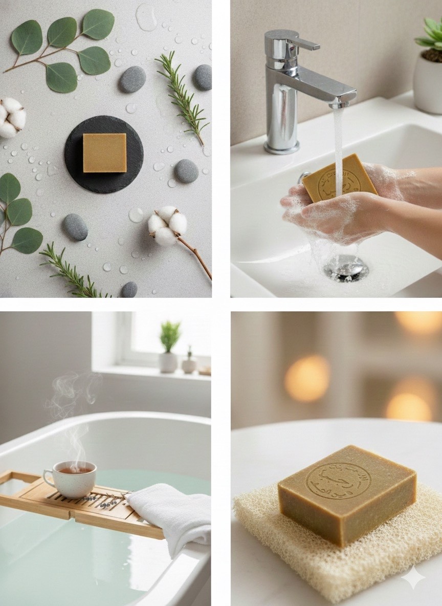 Alepo Soap Handmade Natural Ancient Olive & Laurel Oil Body Loofah 4 Bars Vegan