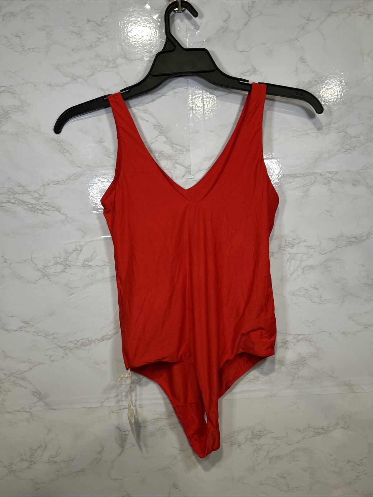 Aerie Smoothez Bodysuit Red Tank Top Thong Plunge Neckline Sz Large New