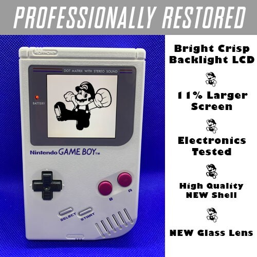 *RESTORED BACKLIT COLOR* ORIGINAL NINTENDO GAME BOY DMG-01 IPS 11% LARGER SCREEN