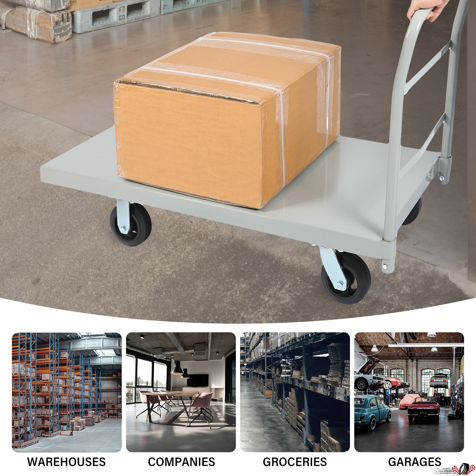 Platform Hand Truck 2000lb Capacity Steel Heavy Duty Flat Dolly Cart W/ Wheels