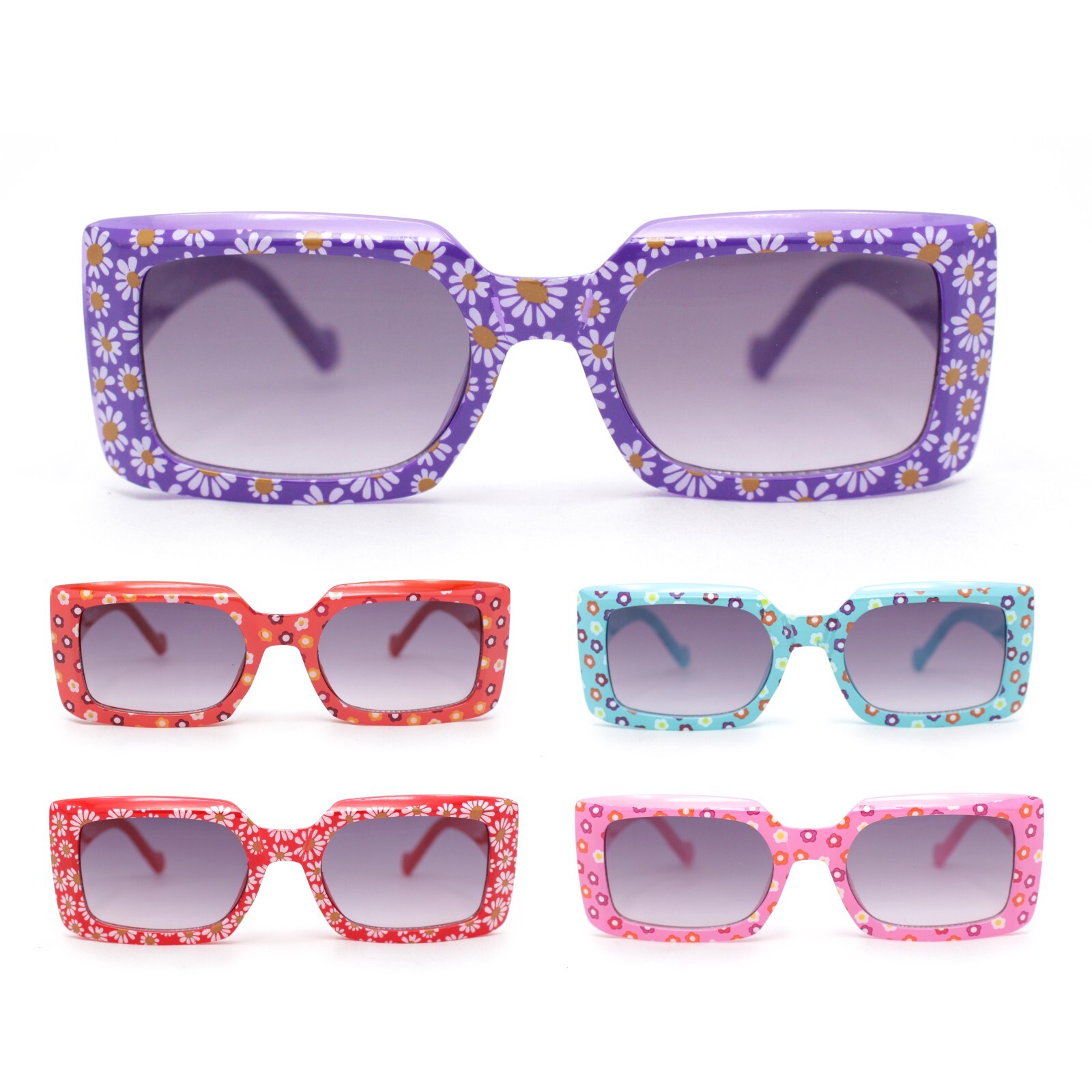 Child Size Cute Flower Print Girls Rectangle Mod Fashion Sunglasses