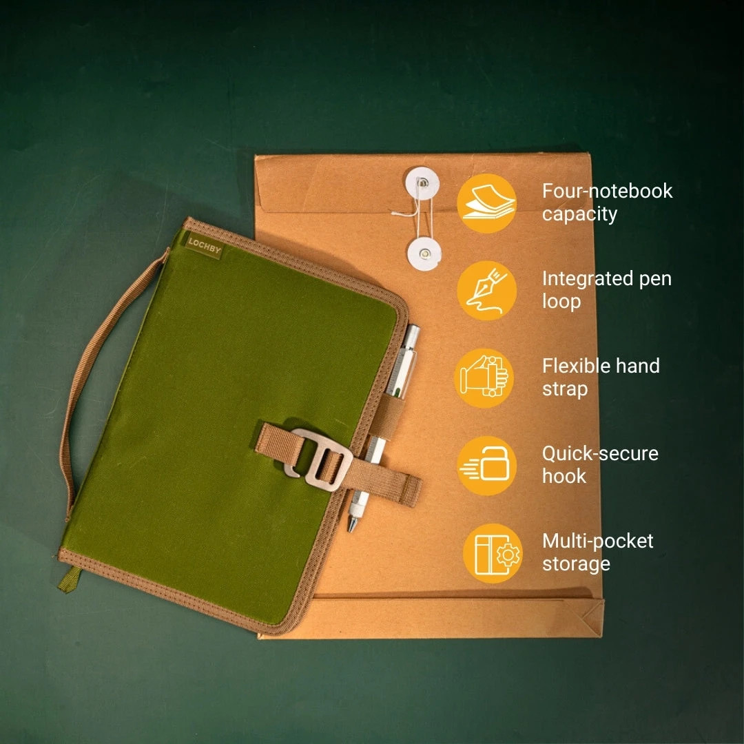 Lochby Field Journal Olive A5 Planner Cover | Water Resistant Waxed Canvas |