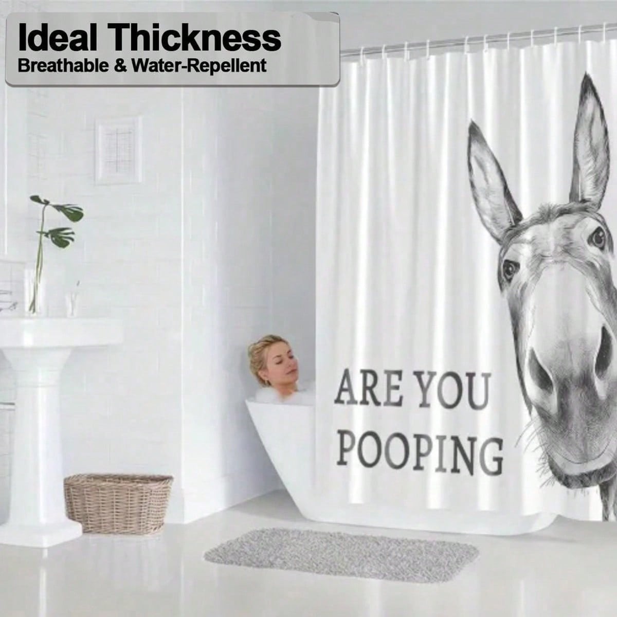 Funny Donkey Shower Curtain - 'are You Pooping?' Design, Humorous Bathroom Decor