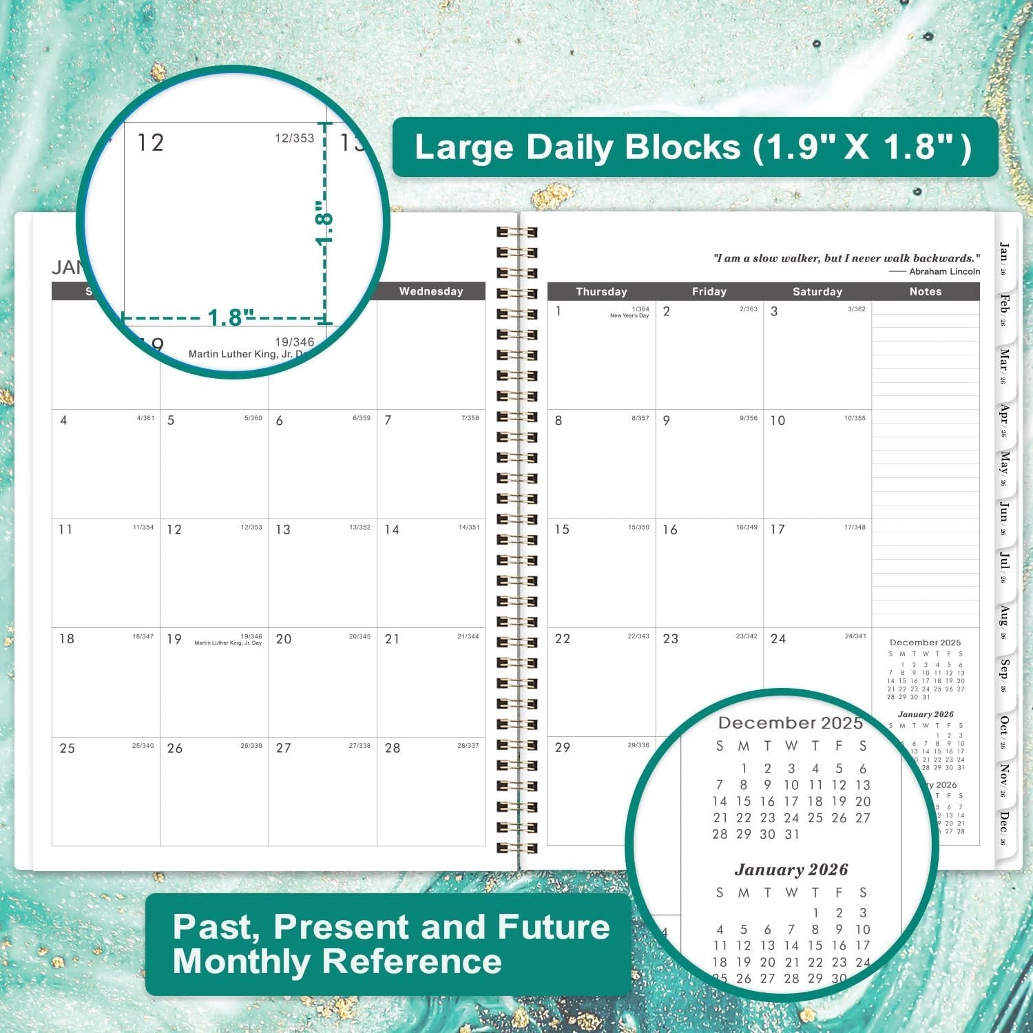 Convenient 2026-2027 Calendar Planner | 9" x 11" with Monthly Tabs & Pockets