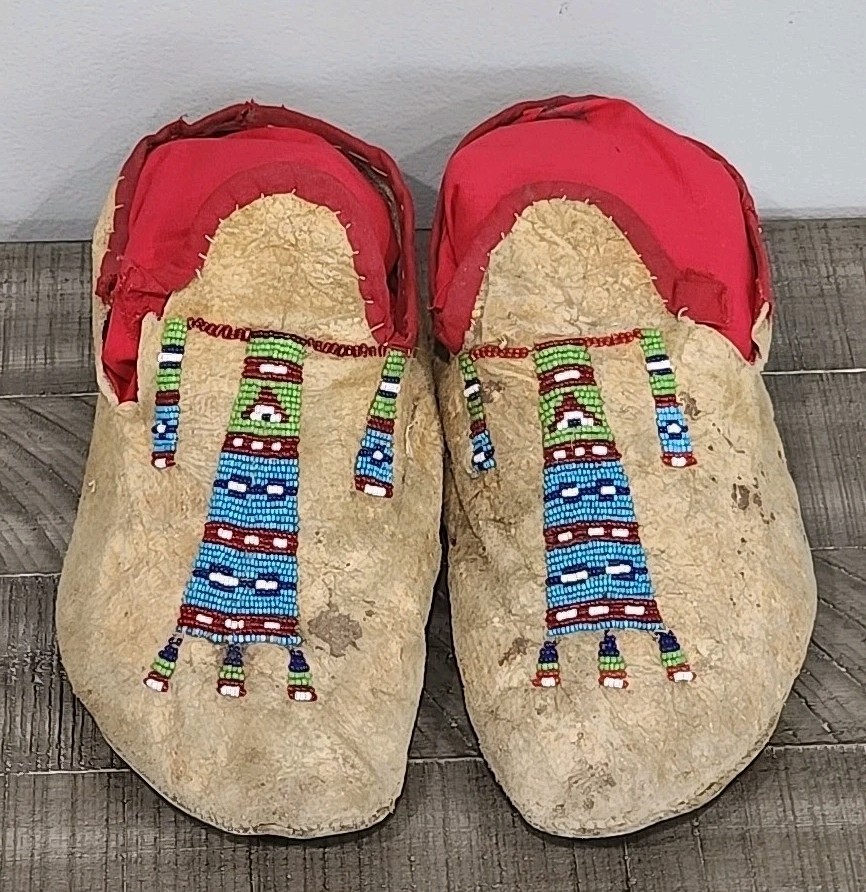 Northern Plains Moccasins with beaded Geometric Pattern Tops C.1890