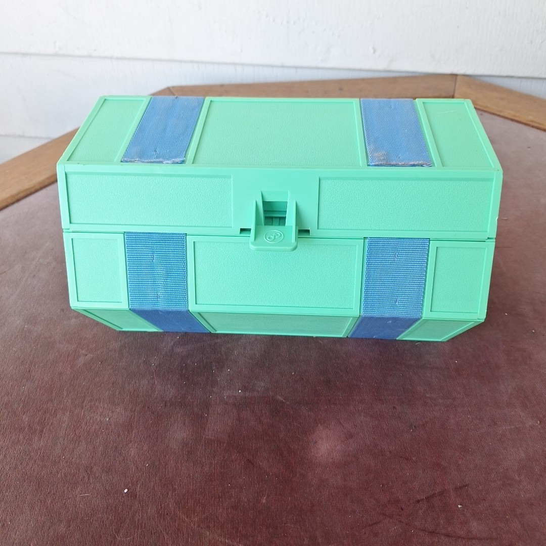 Vintage Rolykit Green Blue Tool Box Craft Fishing Sewing Organizer Portable