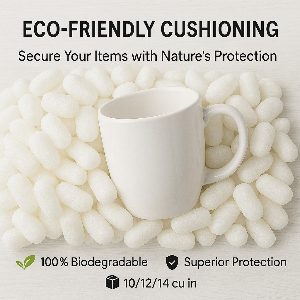 10/12/14" Biodegradable Eco-Friendly Packing Peanuts, Sustainable Shipping Fill