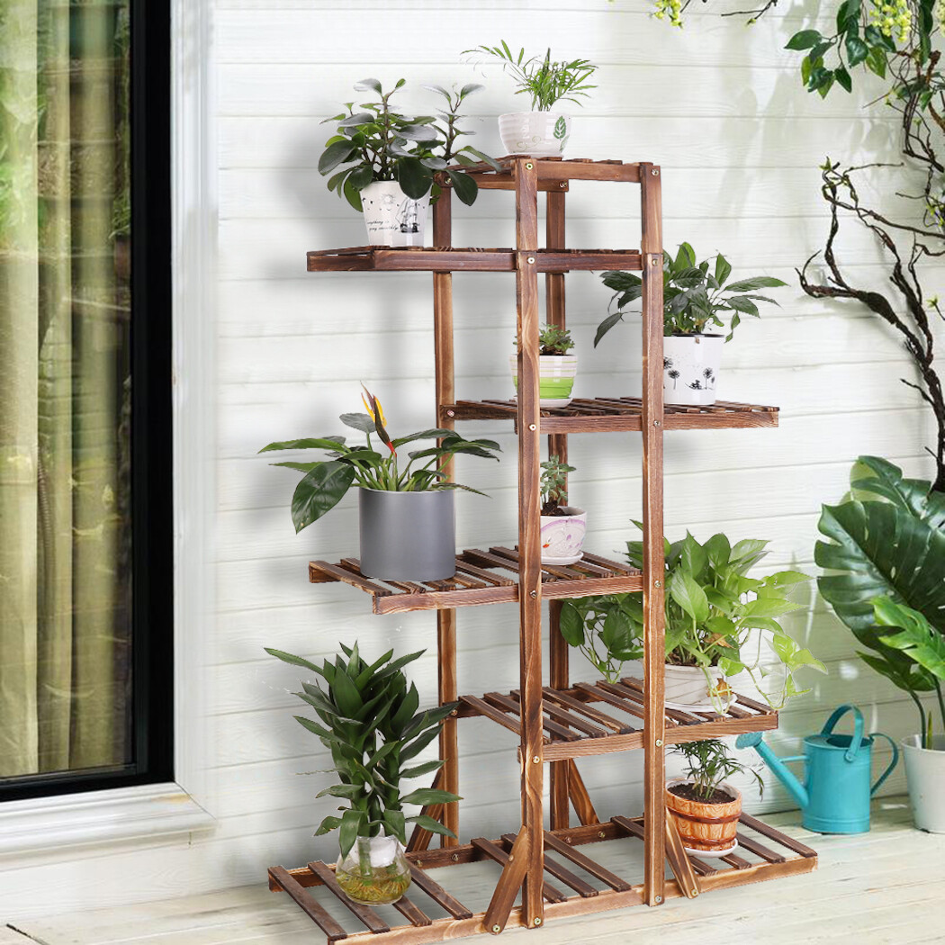 Wall Corner Wooden Plant Stand Indoor Outdoor Garden Flower Pot Shelf Space Save