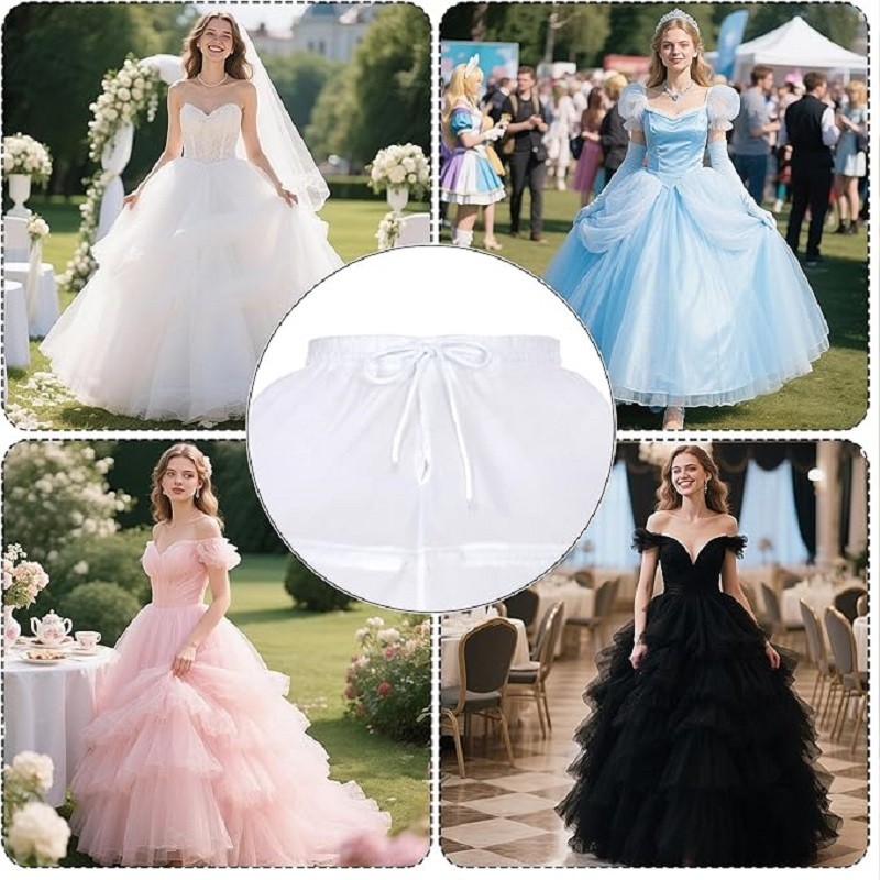 Women Bridal Crinoline Petticoat 3 Hoop Long Underskirt Wedding Gown Under Dress