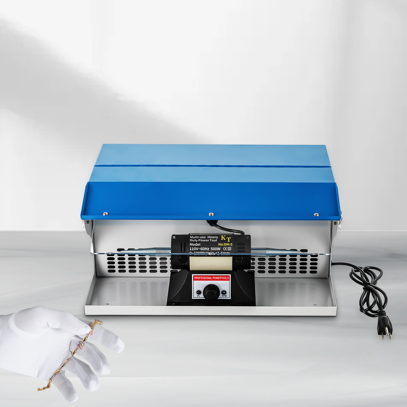 200W Benchtop Polishing Buffing Machine Jewelry Polisher Dust Collector W/ Light