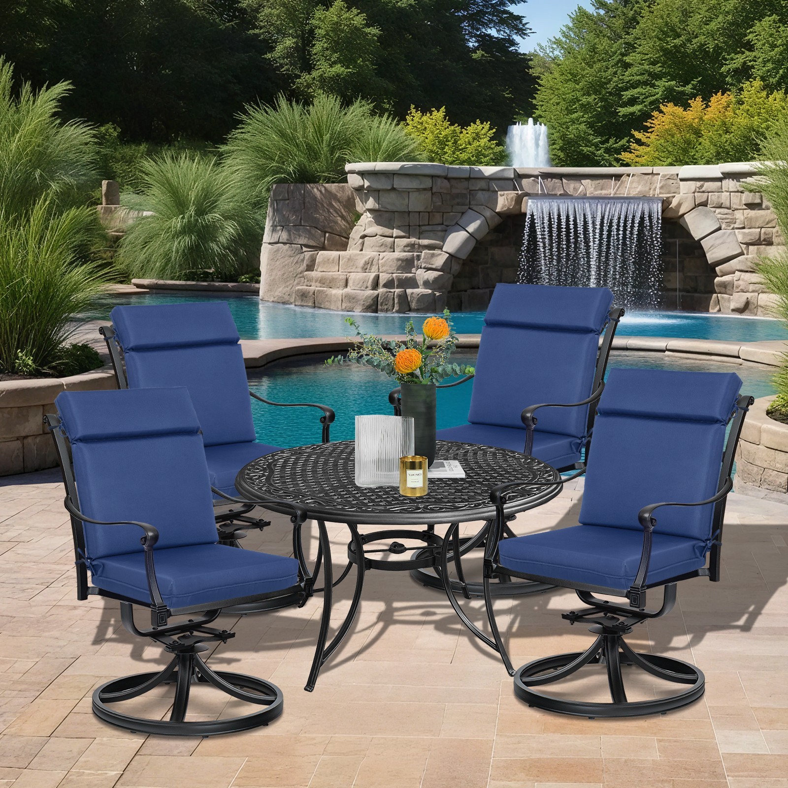 4Pcs Chair Cushions Seat Outdoor Patio High Back Deck Cartridge Cushion with Tie