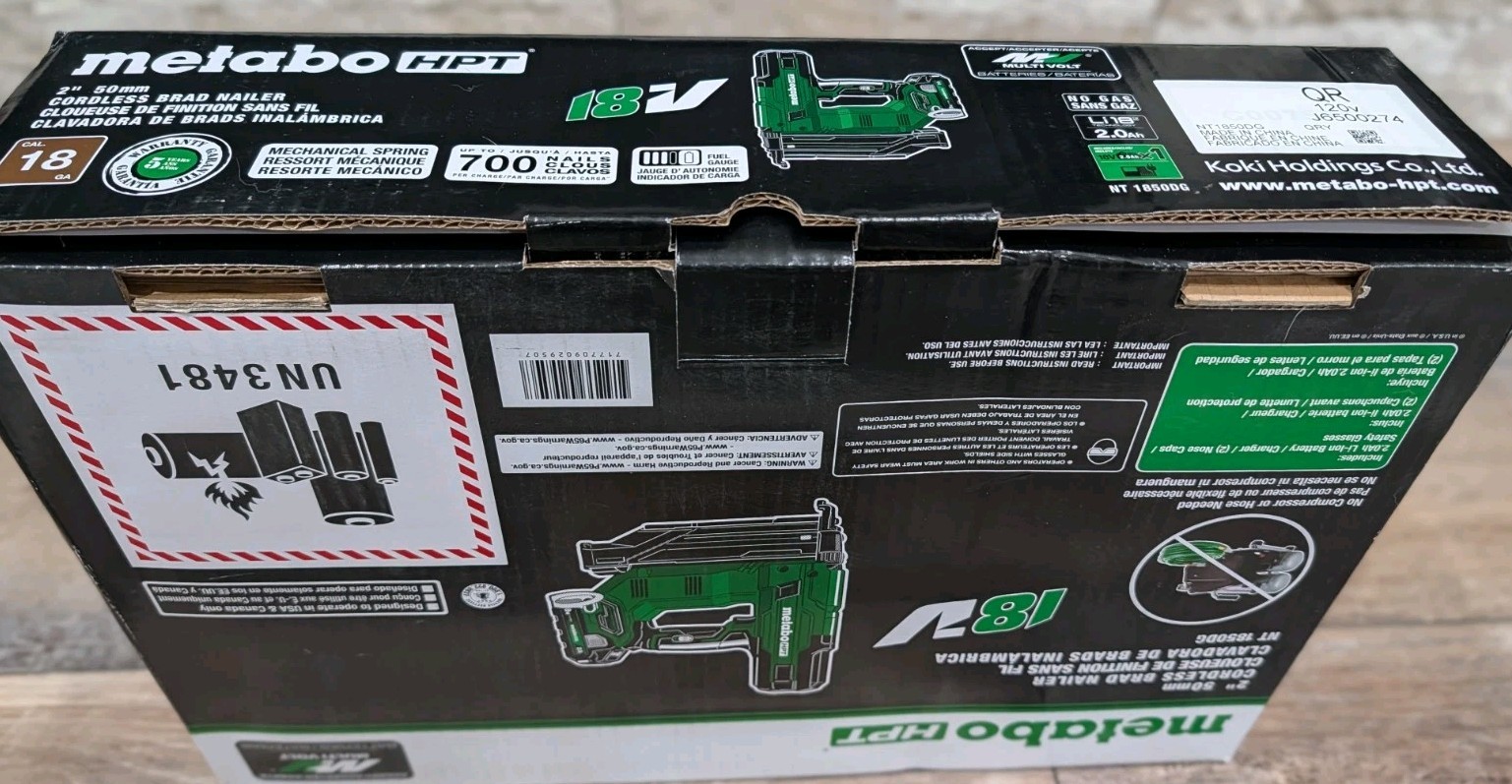 Metabo HPT 18V Cordless 18-Gauge Brad Nailer Kit Batt+Charge, Brushless NT1850DG