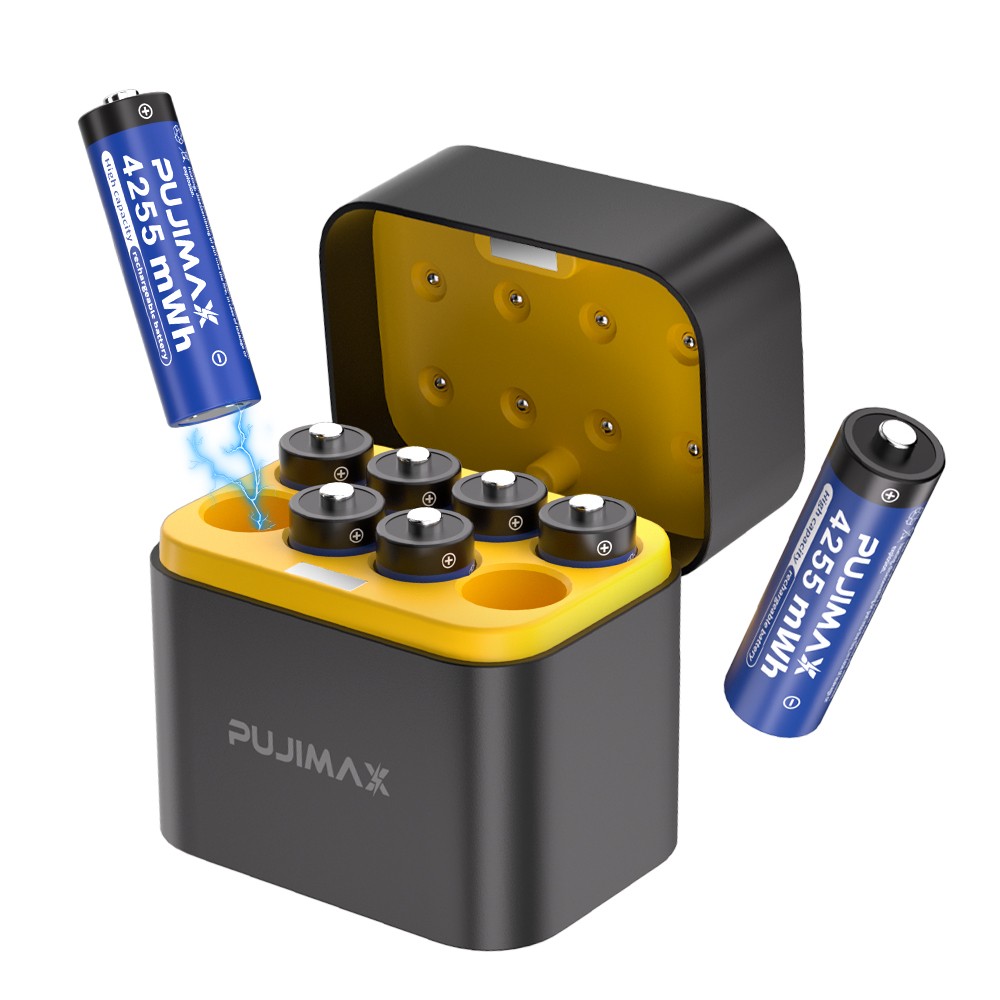 PUJIMAX 4255mWh AA 1.5V High Capacity Rechargeable Lithium Batteries + Charger