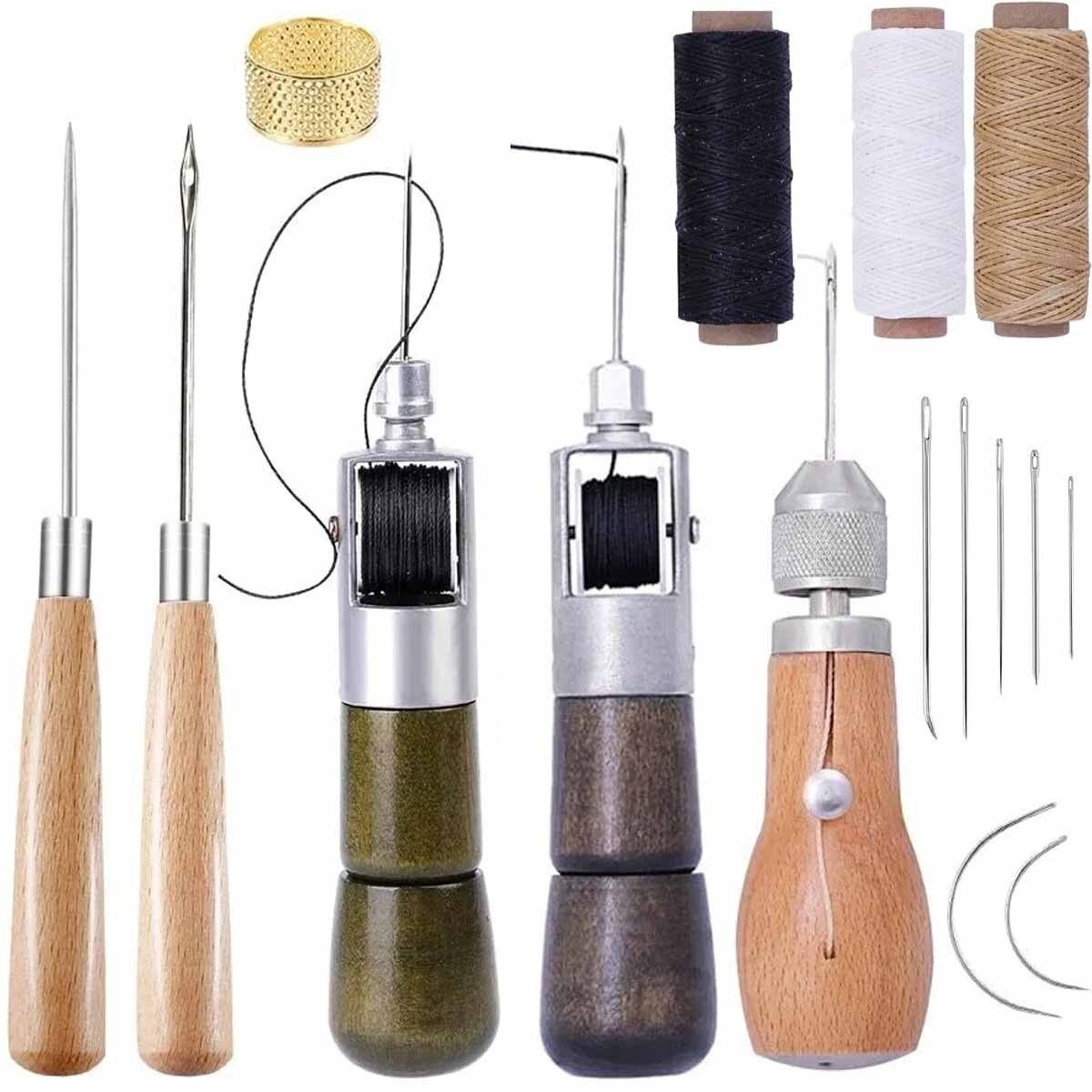 Leather Sewing Kit With Speedy Hand Stitcher Sewing Awl Waxed Thread Repair Tool