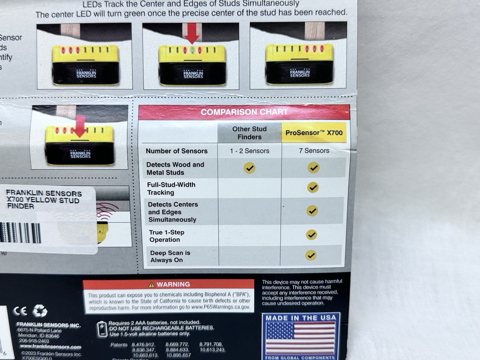 Franklin Sensors X700 Stud Finder 1.5-In Scan Depth Metal & Wood Wall Scanner