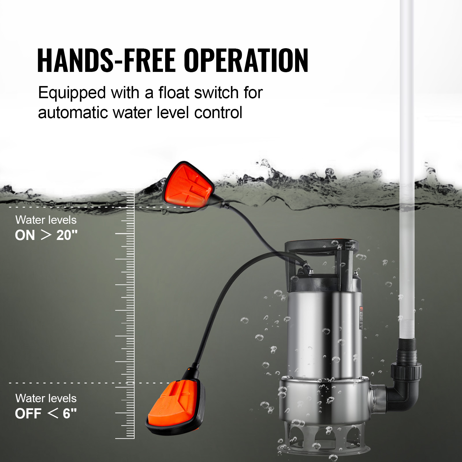 VEVOR 1HP Submersible Sump Pump 4020GPH 30FT Stainless Steel Automatic Switch