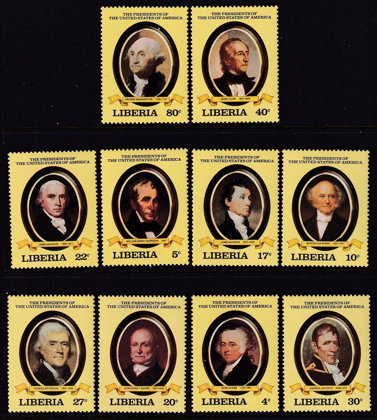 Liberia 901 - 910 Mint Never Hinged Complete Set of 10 USA PRESIDENTS