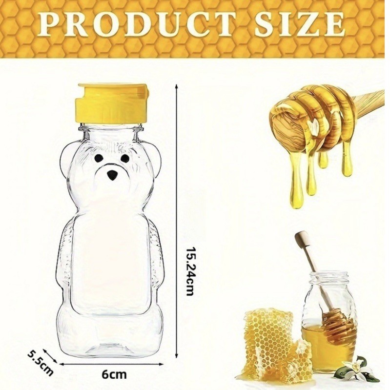 10 PC Set - 8oz Plastic Bear Honey Bottle Jars Squeeze Bottles w/Flip-top Lids