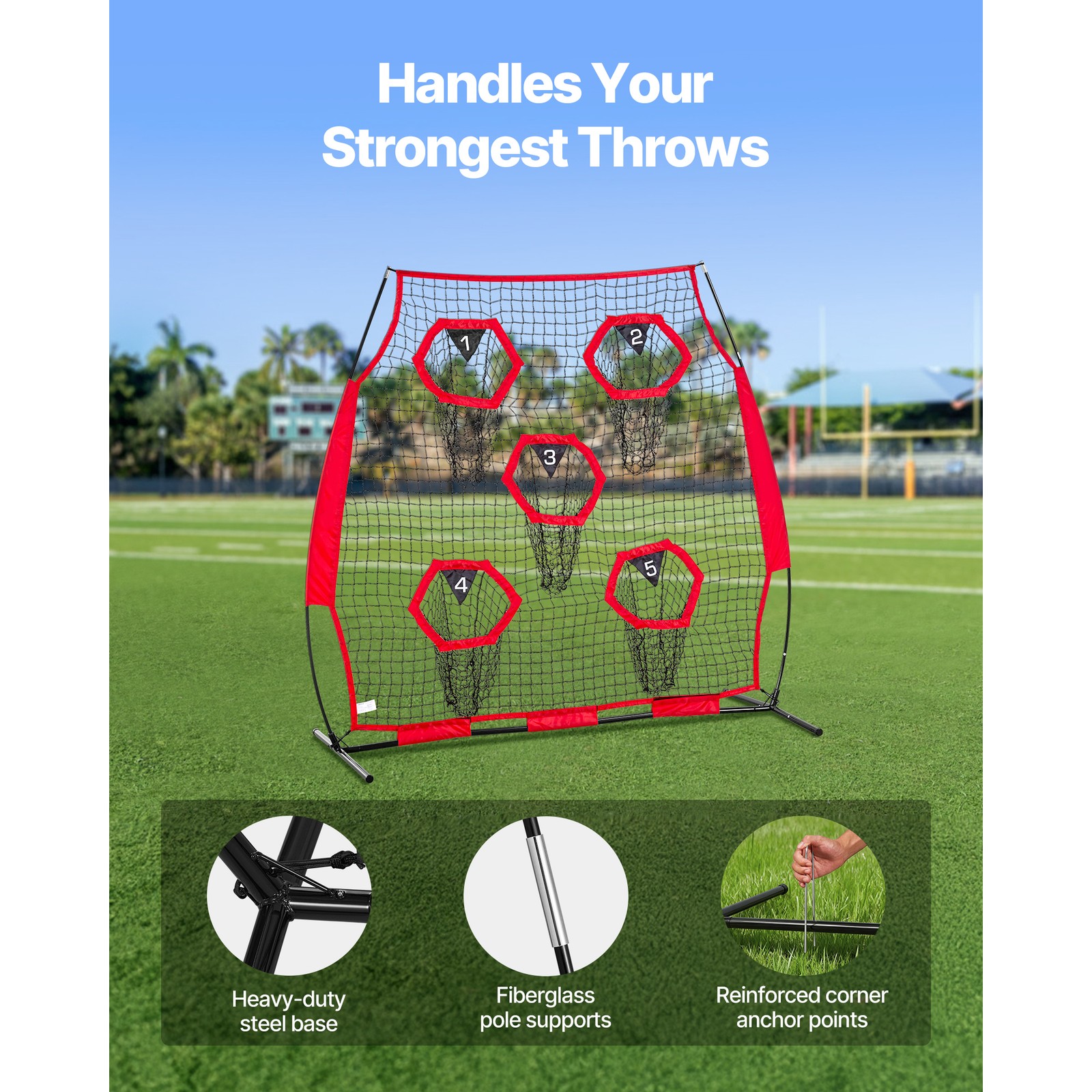 Uimoso 6x6 ft Portable Football Throwing Net for QB Training and Practice - Red