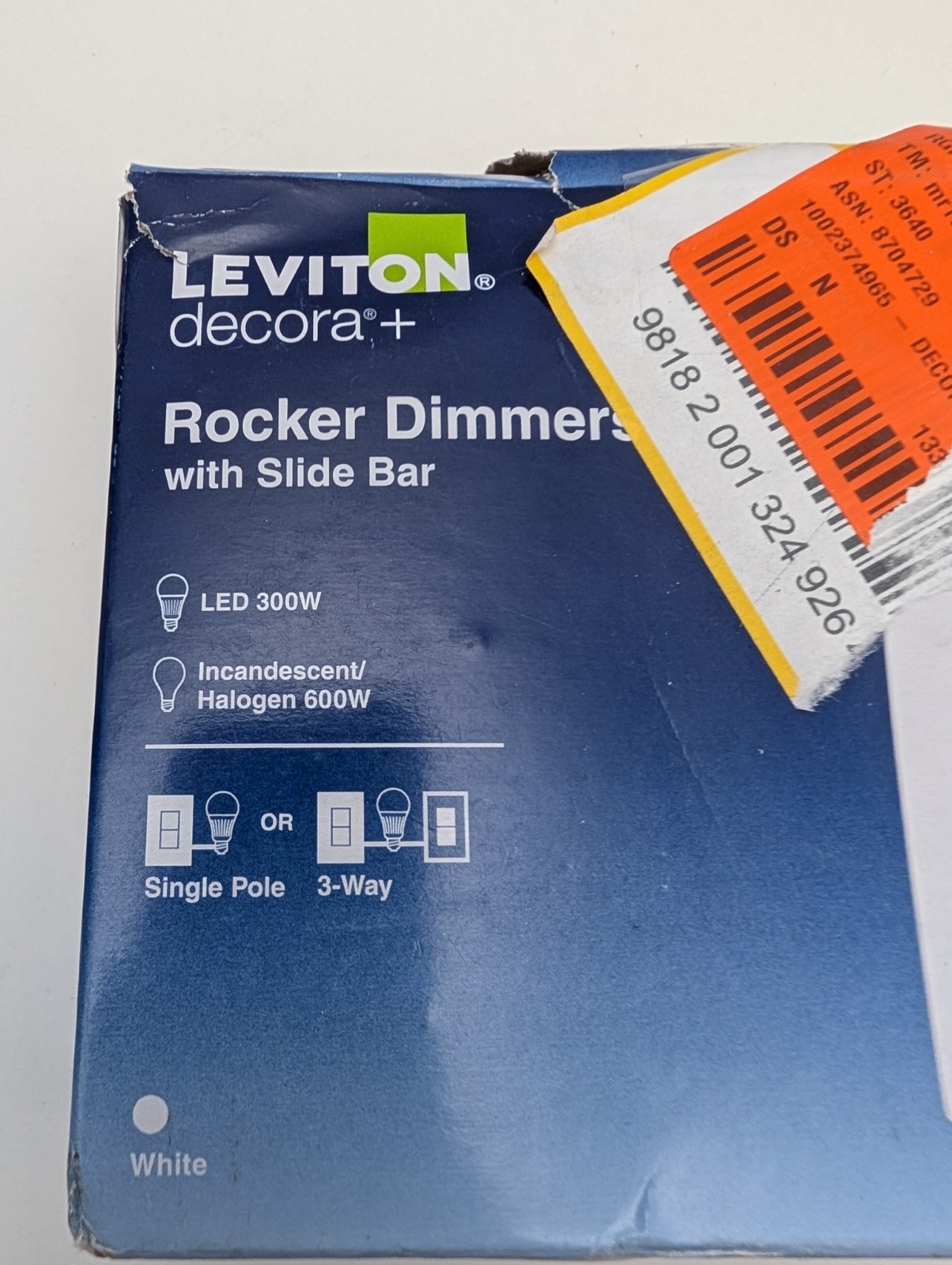 LEVITON DSL06-3PW Decora Rocker Dimmer With Slide Bar White (Open Box)
