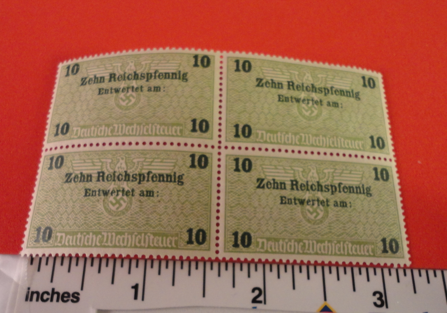 World War 2 -WWII NAZI Germany - RARE Large Swastika Eagle Stamps: Block of Four