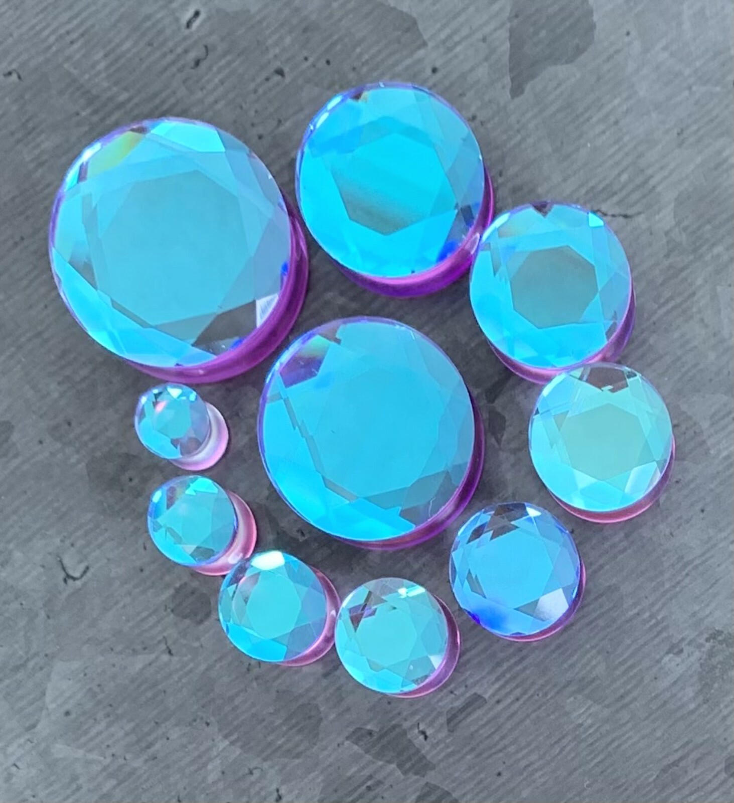 PAIR Faceted Mermaid Iridescent Glass Double Flare Plugs Gauges Body Jewelry