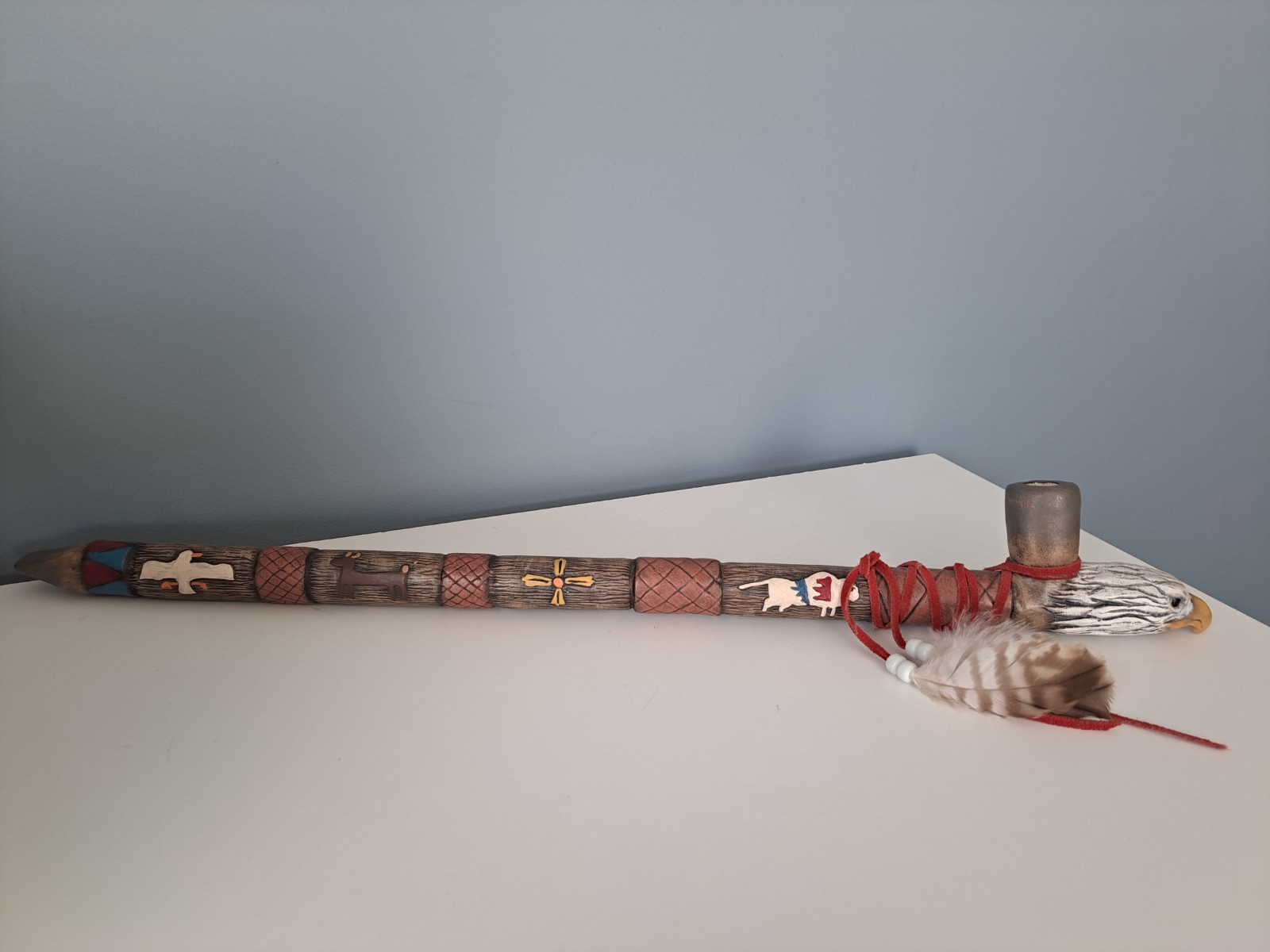 Native American Style Ceramic Decorative Eagle's Head Peace Pipe 22.5"