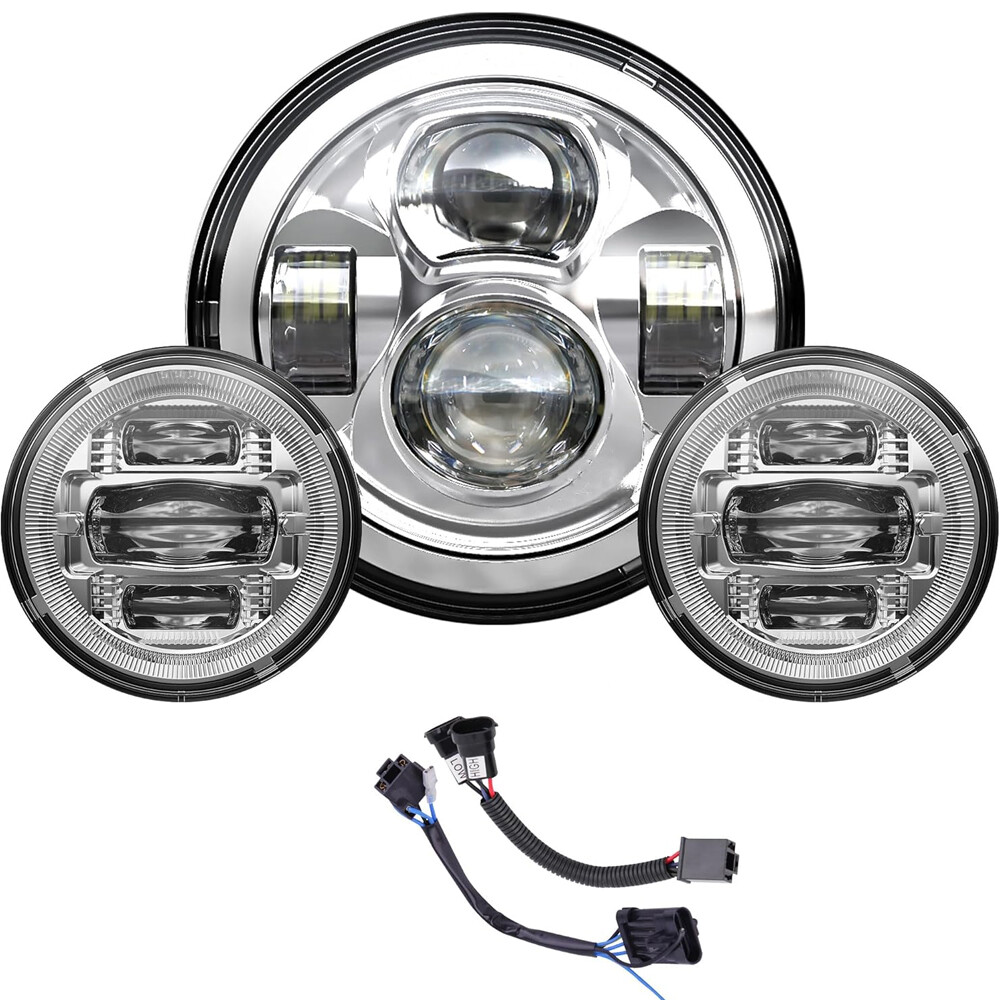 7 Inch 140W LED Headlight Hi/Lo + 2Pcs 4.5Inch 80W Fog Light for Harley Davidson