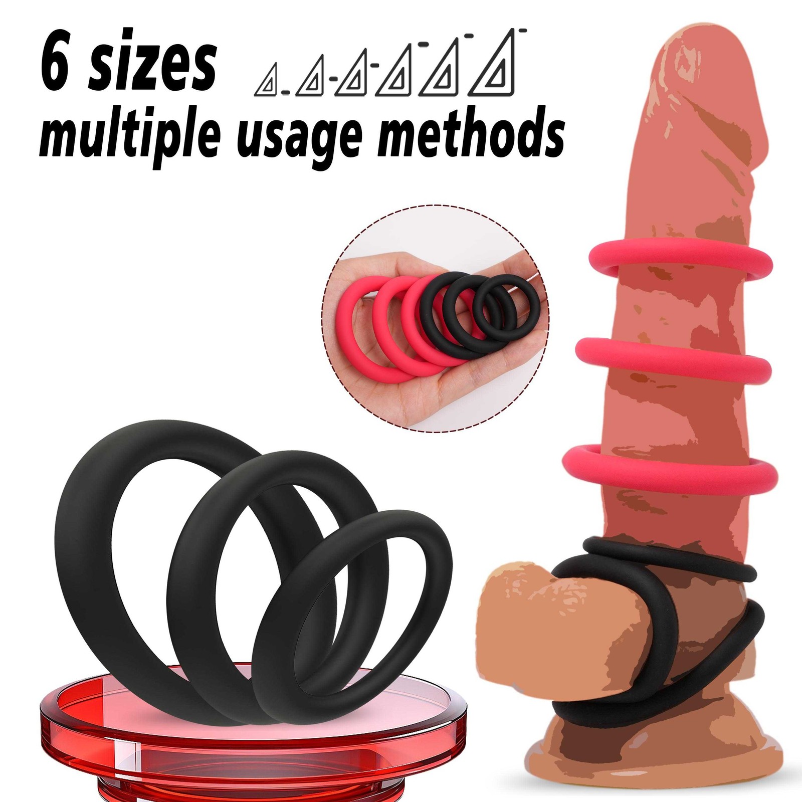 7PCS Silicone Cock Ring Super Stretchy Strong Stay Hard Penis Rings Men Sex Toys