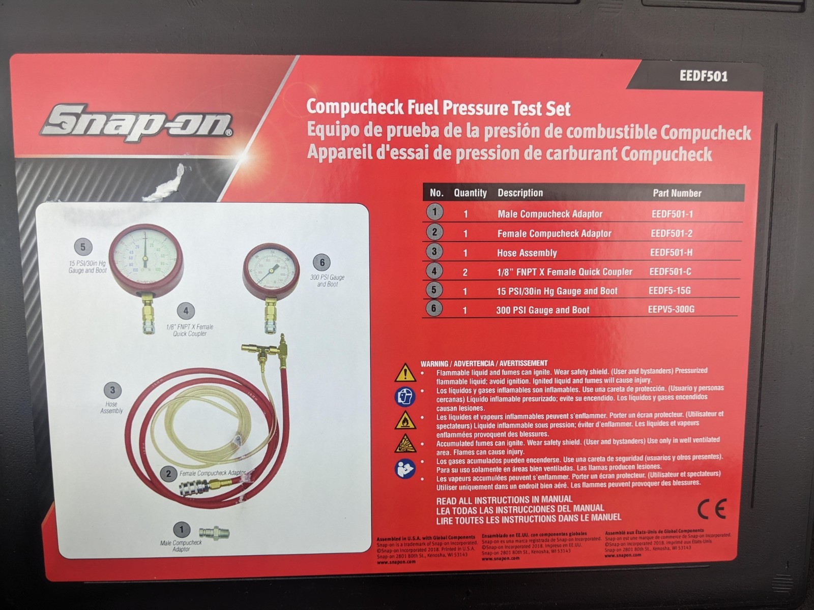#bm557 Snap-on NEW EEDF501 Compu-check Diesel Fuel Pressure Test Set