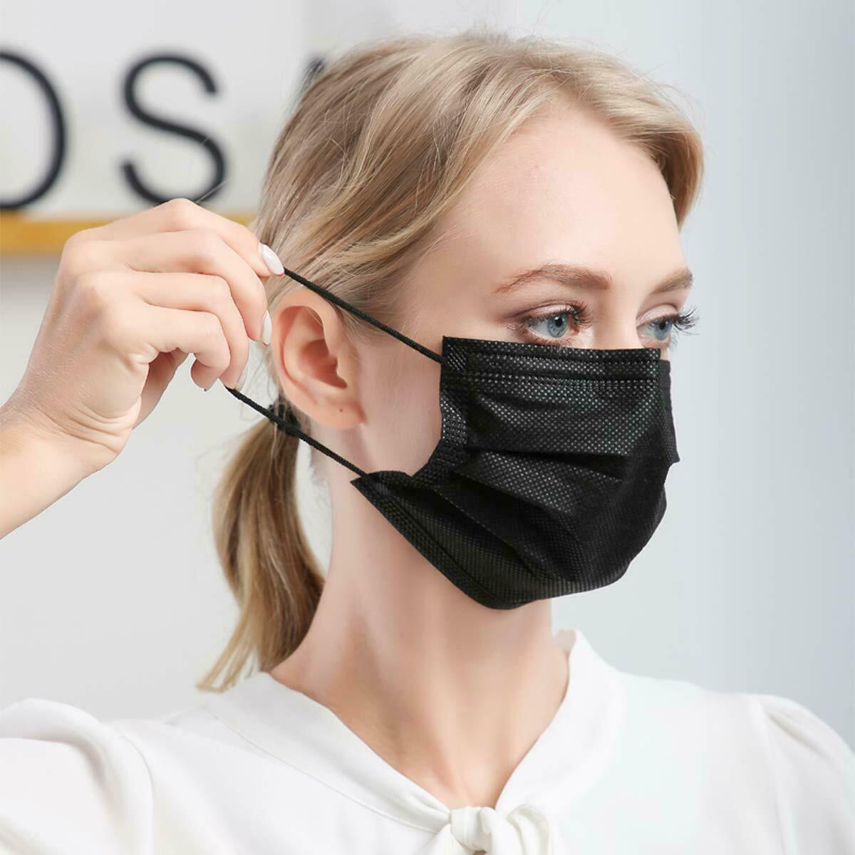 10/50/100 PCS Black Disposable Face Mask Non Medical 3-Ply Earloop Dust Cover