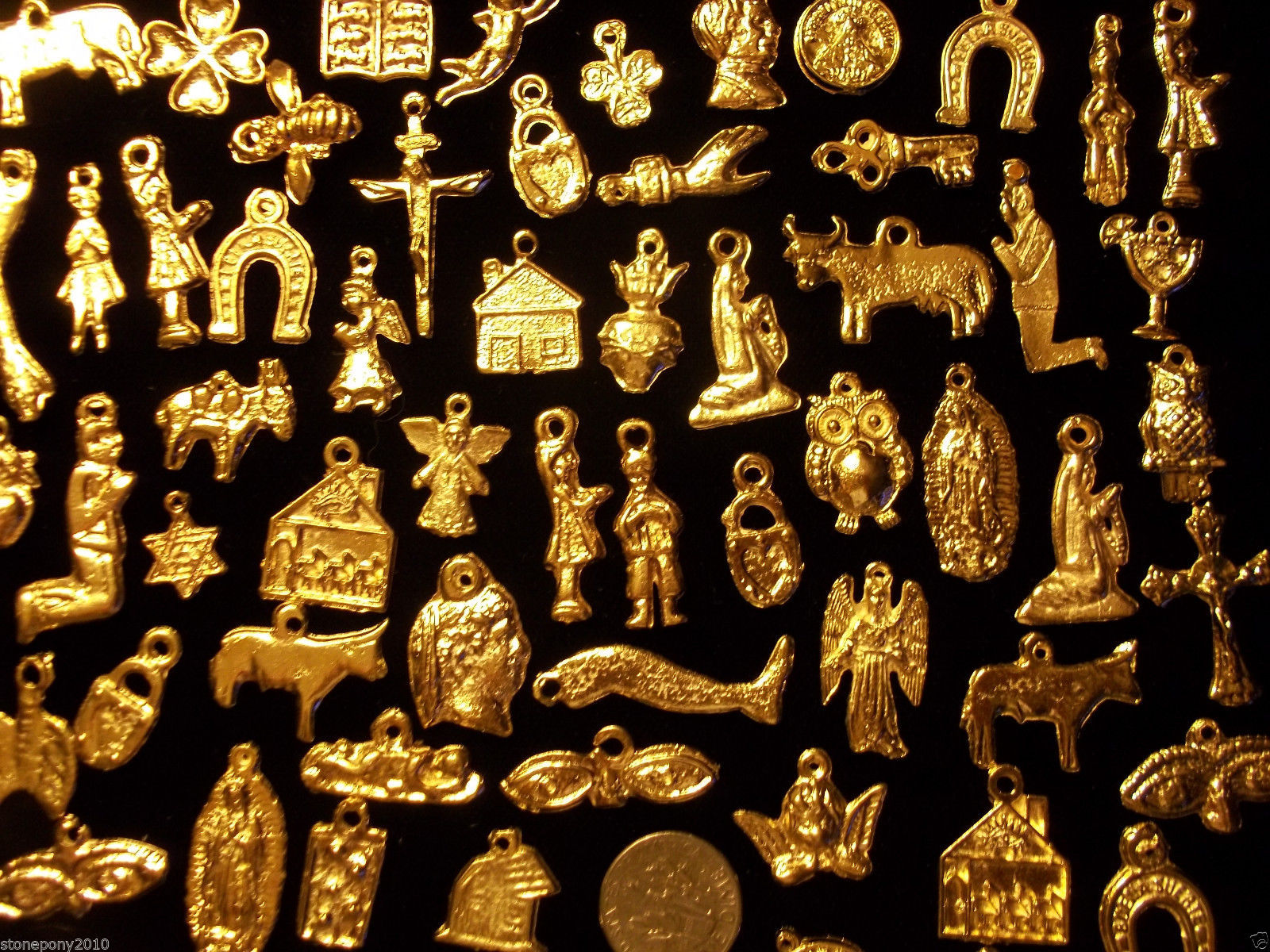 100 Milagro Charms Mexican Folk Art GOLD Good Luck Miracle Lot